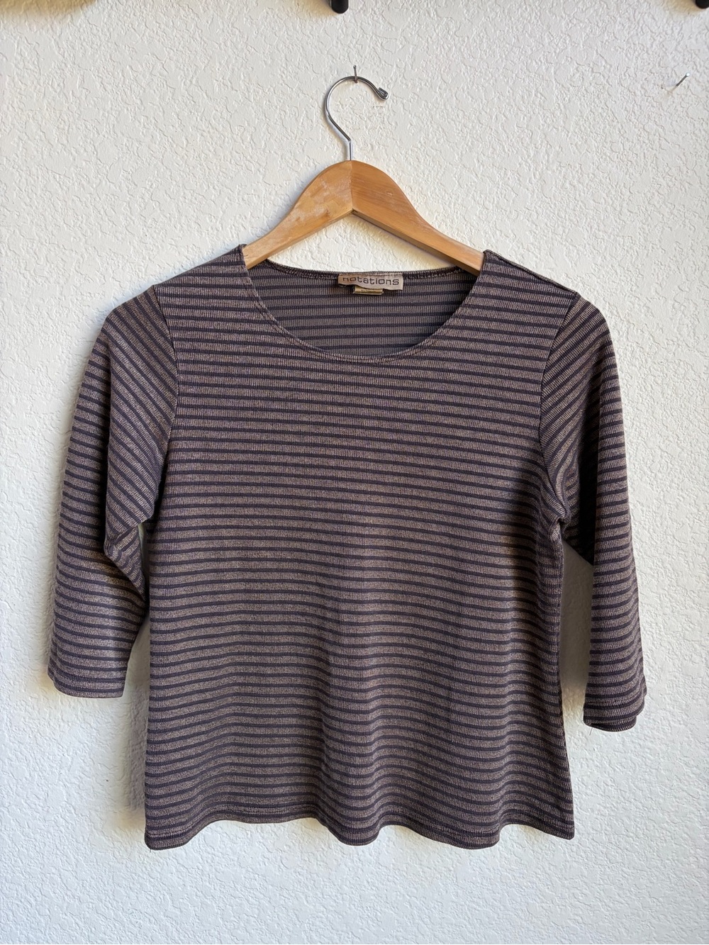 Notations Brown and Black Striped 3/4 Long Sleeve Tee